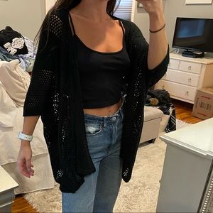Black Crochet Knit Cardigan